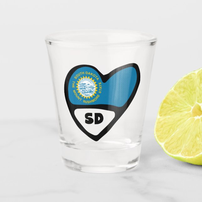 South Dakota SD State Flag In Heart Shot Glass (Front)