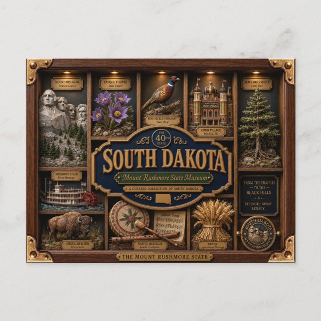 South Dakota Shadow Box 3D Figurine State Postcard (Front)