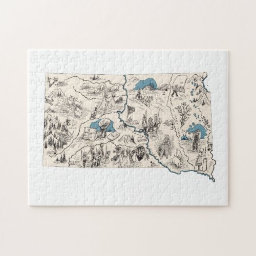 South Dakota Shaped Vintage Picture Map Jigsaw Puzzle