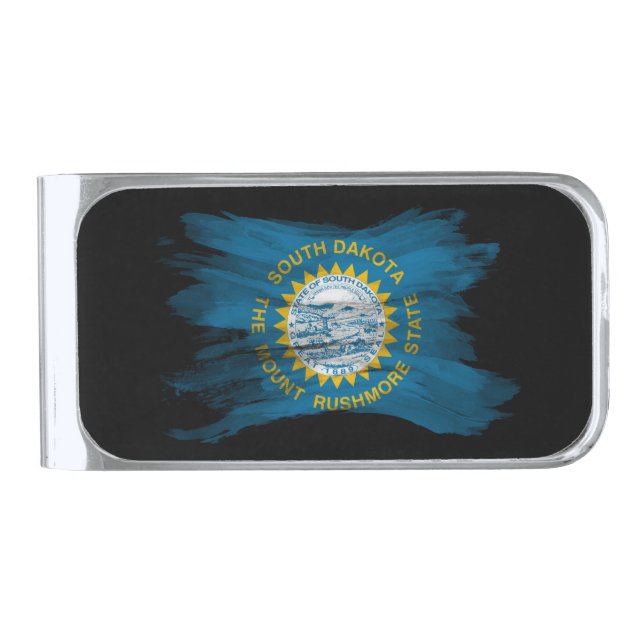 South Dakota state flag brush stroke, South Dakota Silver Finish Money Clip (Front)