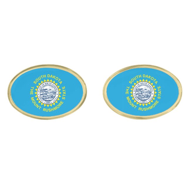 South Dakota State Flag Design Gold Cufflinks (Front)
