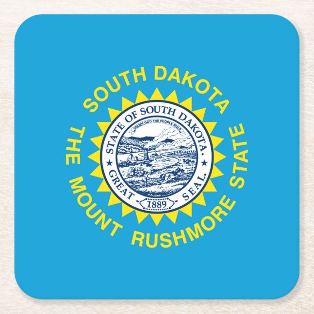 South Dakota State Flag Design Square Paper Coaster (Front)
