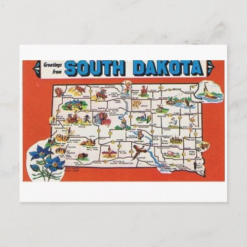 South Dakota State Map Postcard