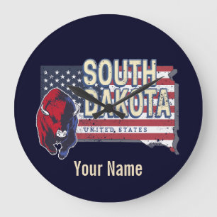 South Dakota United States Retro State Map Vintage Large Clock