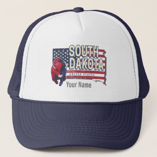 South Dakota United States Retro State Map Vintage Trucker Hat