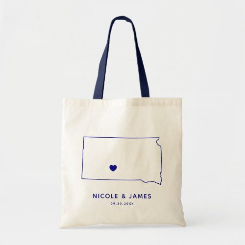 South Dakota Wedding Welcome Bag Map Tote Navy