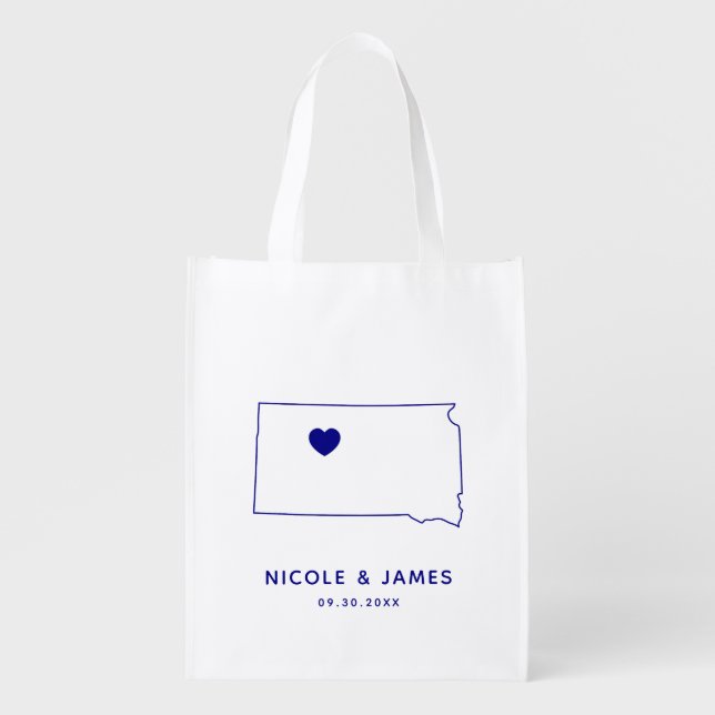 South Dakota Wedding Welcome Bag, Navy Map Tote (Front)