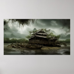South East Asia Old House on a swamp Landscape Poster