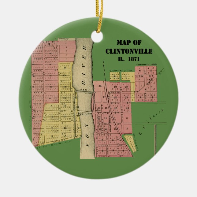 South Elgin Illinois Clintonville Map Art 1871 Ceramic Ornament (Front)