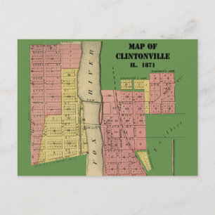 South Elgin Illinois Clintonville Map Art 1871 Postcard