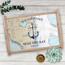 South FL Boat Name Welcome Aboard Anchor Nautical Serving Tray