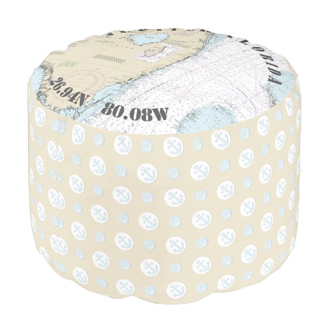 South Florida Authentic Nautical + Anchors Pouf (Angled Back)