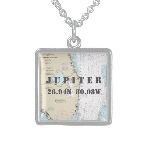 South Florida Hometown Latitude Longitude Nautical Sterling Silver Necklace