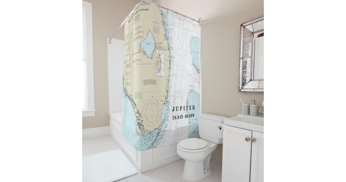 South Florida Latitude Longitude Nautical Chart Shower Curtain Zazzle