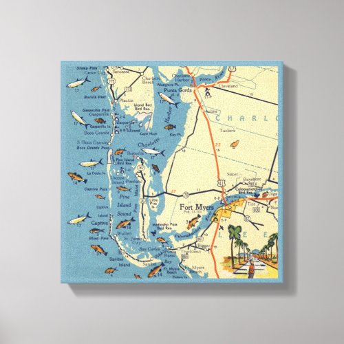 South Florida Map Canvas Print