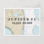 South Florida Nautical Chart Latitude Longitude Postcard