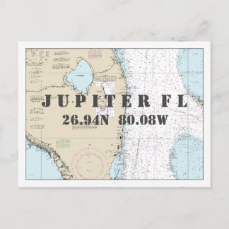 South Florida Nautical Chart Latitude Longitude Postcard