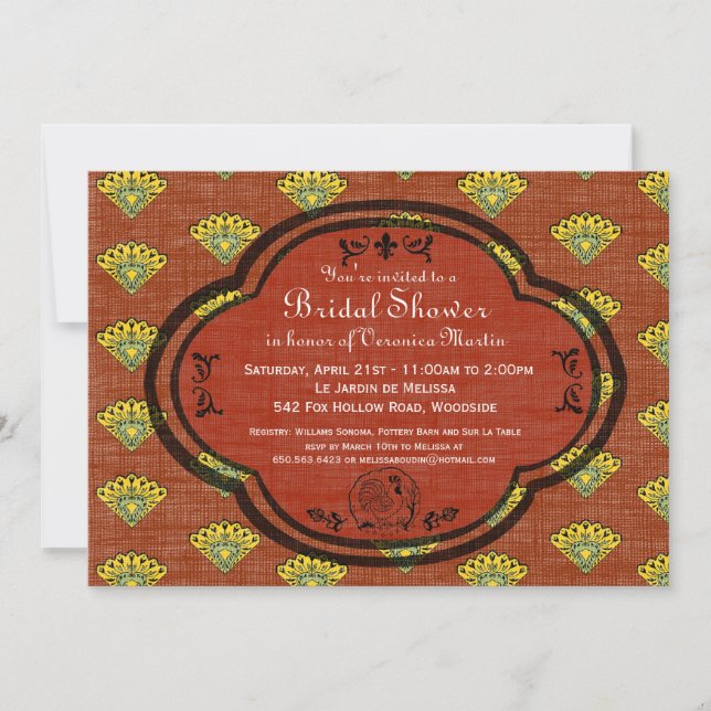 South France Provencal Bridal Shower Invite Rust (Front)