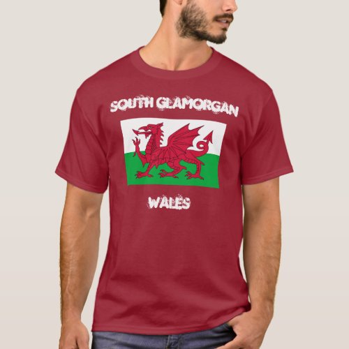 South Glamorgan Wales with Welsh flag T_Shirt