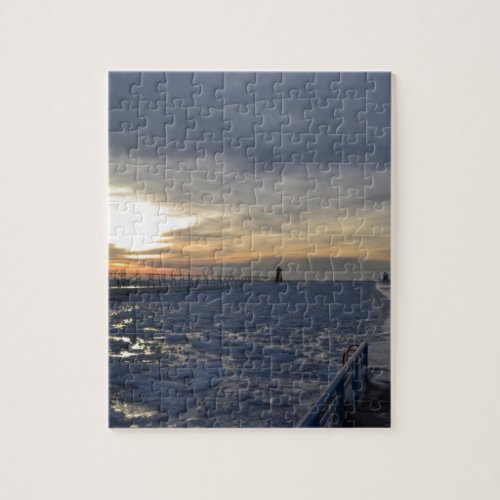 South Haven Lighthouse Sunset Jigsaw Puzzle