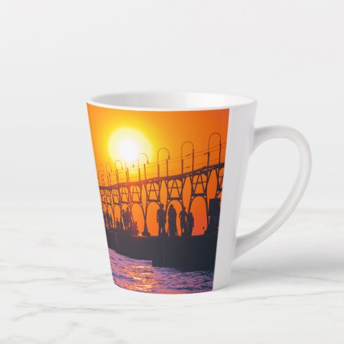 South Haven MI Lighthouse at sunset Latte mug