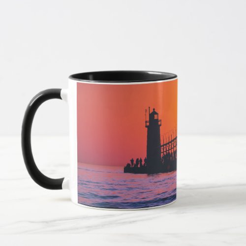 South Haven Michigan Lighthouse at sunset mug