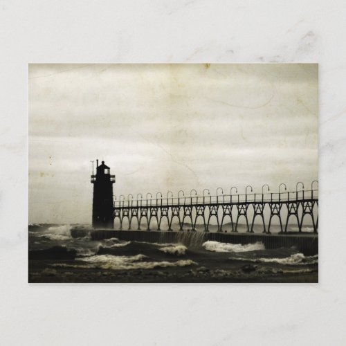 South Haven Michigan Lighthouse Stormy Weather Postcard