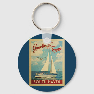 South Haven Sailboat Vintage Travel Michigan Keychain