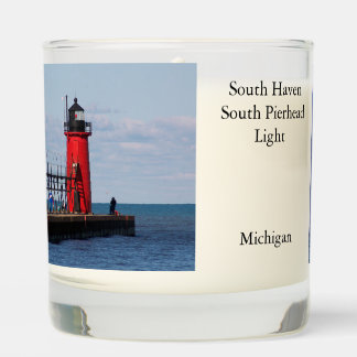 South Haven South Pierhead Light glass candle