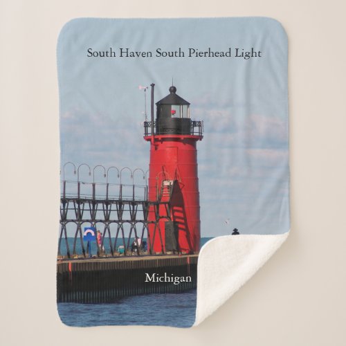 South Haven South Pierhead Light sherpa blanket