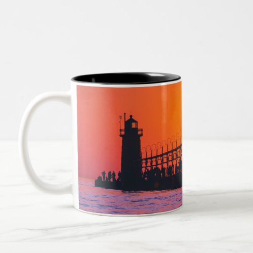 South Havens lighthouse and pier during sunset mug