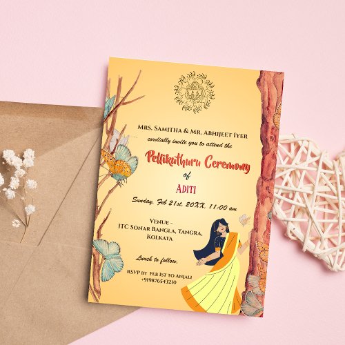 South Indian Hindu Bride Pellikuthuru Ceremony Invitation