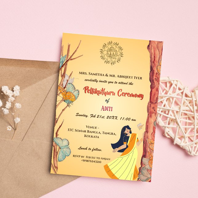 South Indian Hindu Bride Pellikuthuru Ceremony Invitation (Creator Uploaded)