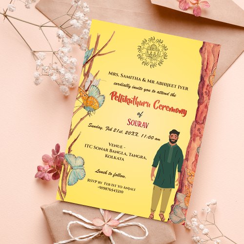 South Indian Hindu Groom Pellikuthuru Ceremony Invitation