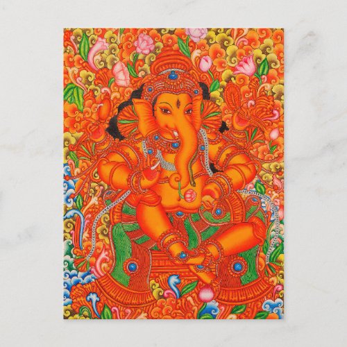 SOUTH INDIAN LORD GANESH TANJORE PAINTING POSTCARD