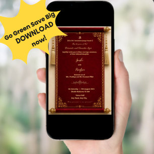  south indian red scroll wedding invitation