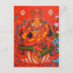 SOUTH INDIAN TANJORE SARASWATI PAINTING POSTCARD