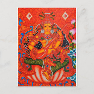 SOUTH INDIAN TANJORE SARASWATI PAINTING POSTCARD