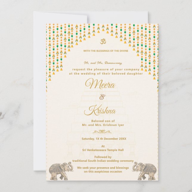South Indian Temple Wedding Invitation Suite (Front)