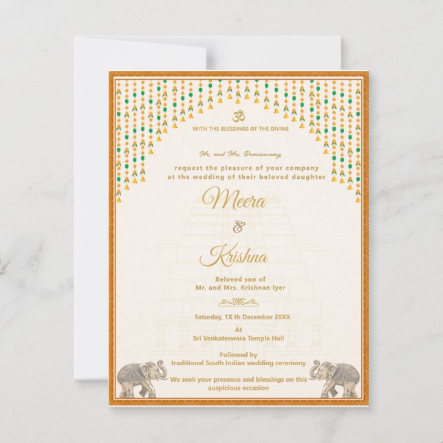 South Indian Temple Wedding Invitation Suite (Front)
