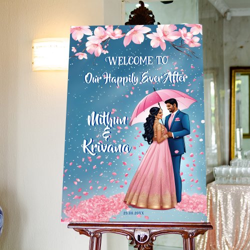 South Indian wedding reception welcome sign