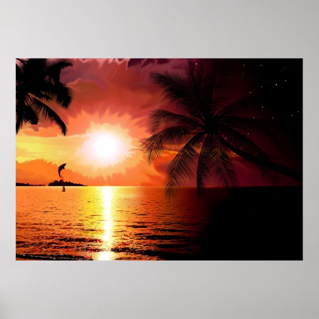 south-island-565242. FANTASY TROPICAL EVENING PALM Poster (Front)