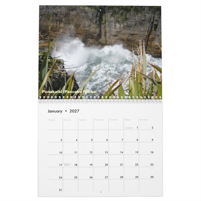 South Island, New Zealand Calendar (Jan 2027)