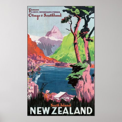 South Island New Zealand Travel Poster