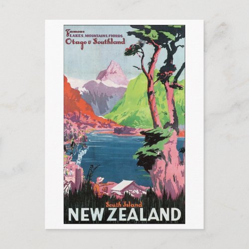 South Island New Zealand Travel Poster Postcard