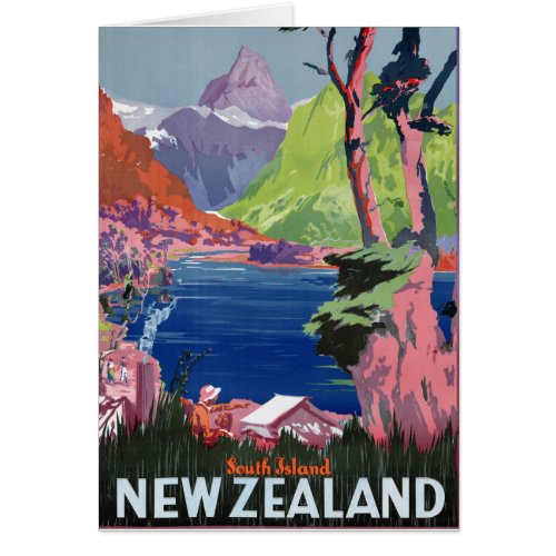 South Island New Zealand Vintage Poster Restored