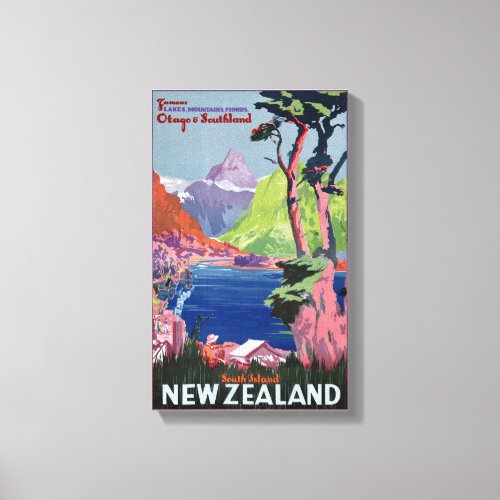 South Island New Zealand Vintage Poster Restored Canvas Print