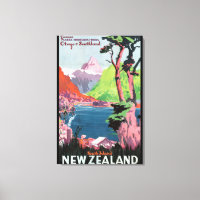 South Island New Zealand Vintage Travel Poster