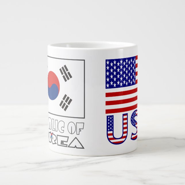 South Korea and USA Flags Giant Coffee Mug (Front)