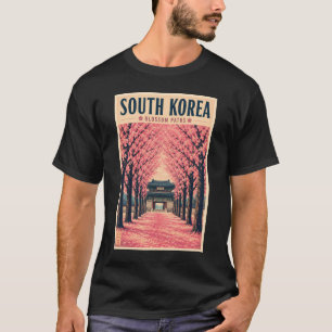 South Korea Cherry Blossom Illustration Travel Art T-Shirt